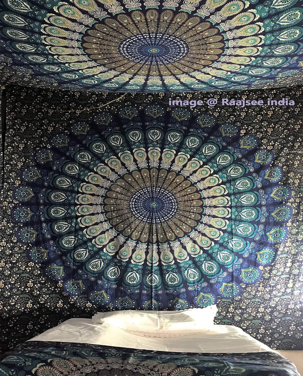 Tapiserie indian psihedelic mandala albastru turcoaz elefant Casa - Accesorii si Decoratiuni Naty Shop