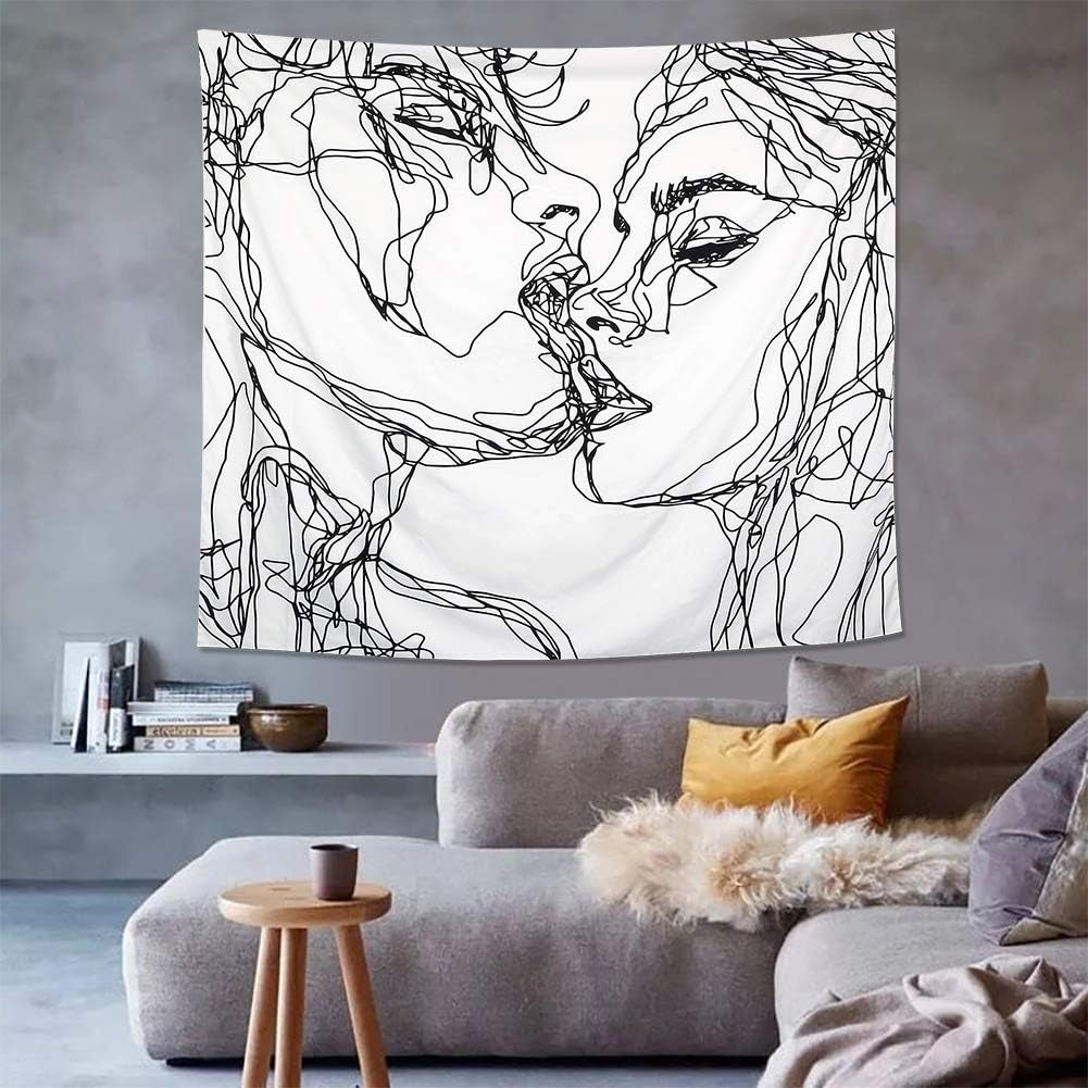 Tapiserie lomohoo abstract sketch art negru alb kissing Casa - Accesorii si Decoratiuni Naty Shop
