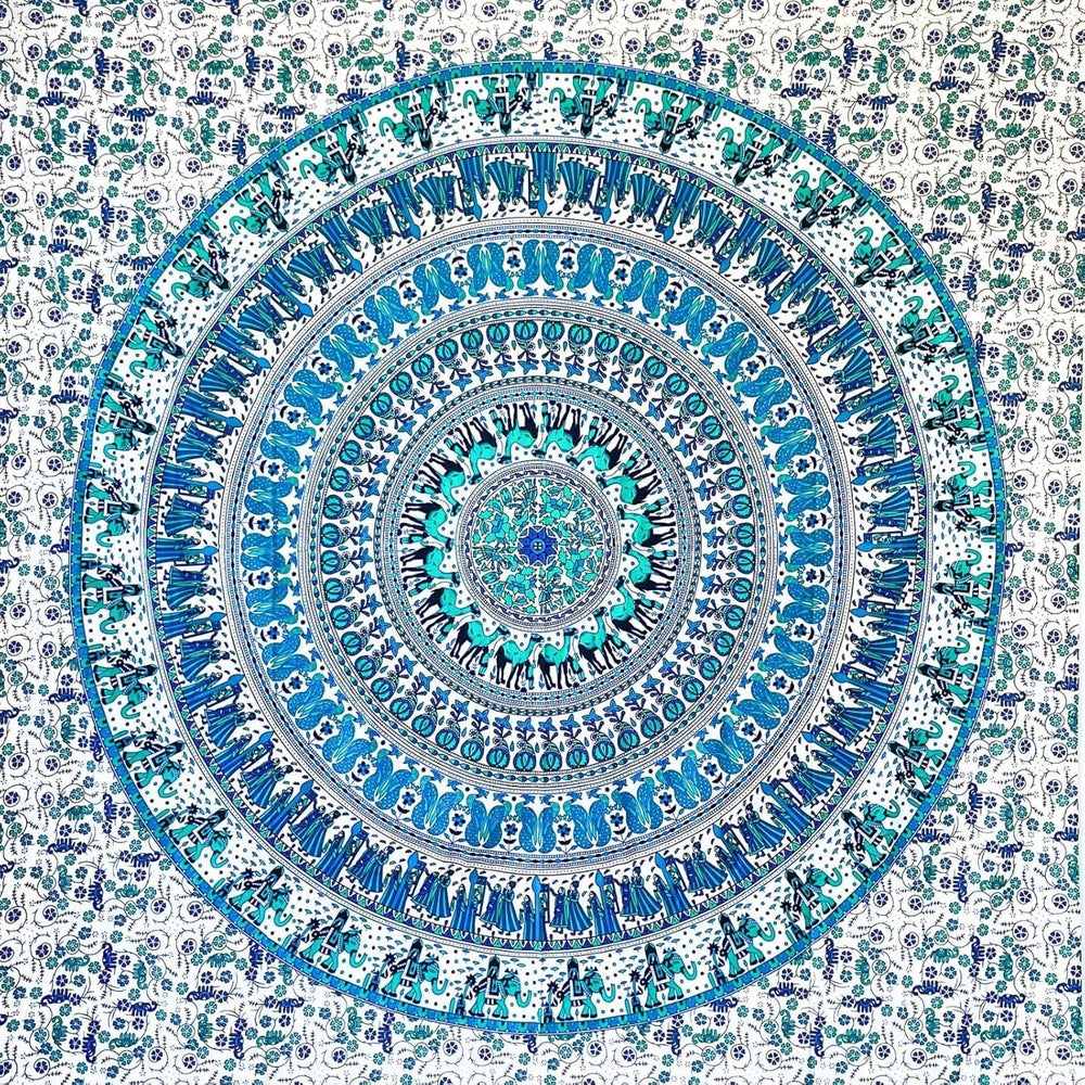 Tapiserie momomus mandala bumbac colorat desene orientale Casa - Accesorii si Decoratiuni Naty Shop Alb-albastru 135L X 210B Cm