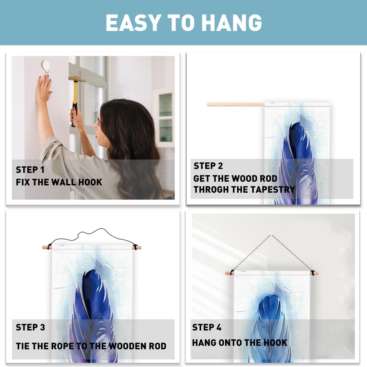 Tapiserie pligreat pack blue feather rug vertical wall Casa - Accesorii si Decoratiuni Naty Shop