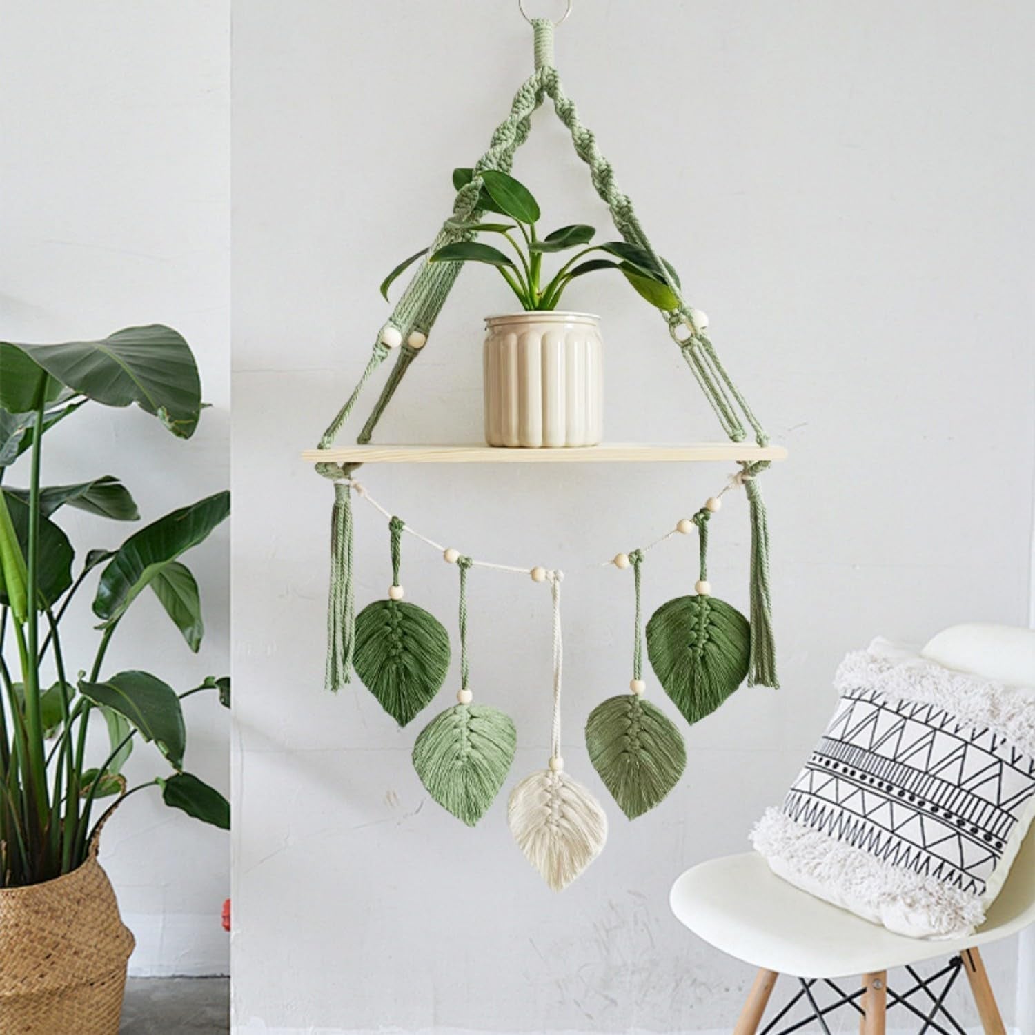 Tapiserie raft din lemn ghirlanda tesute frunze Casa - Accesorii si Decoratiuni Naty Shop