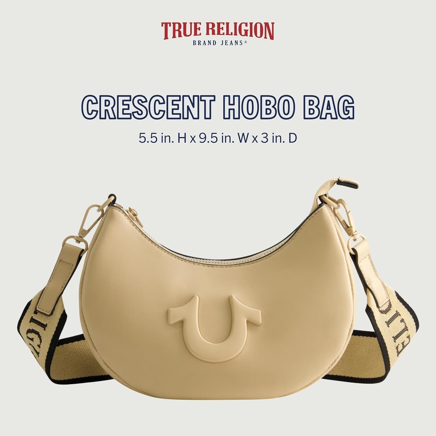 True Religion Women's Shoulder Bag Purse, Crescent Hobo Handbag cu curea detașabilă reglabilă și logo-ul Horseshoe Genti Femei Naty Shop
