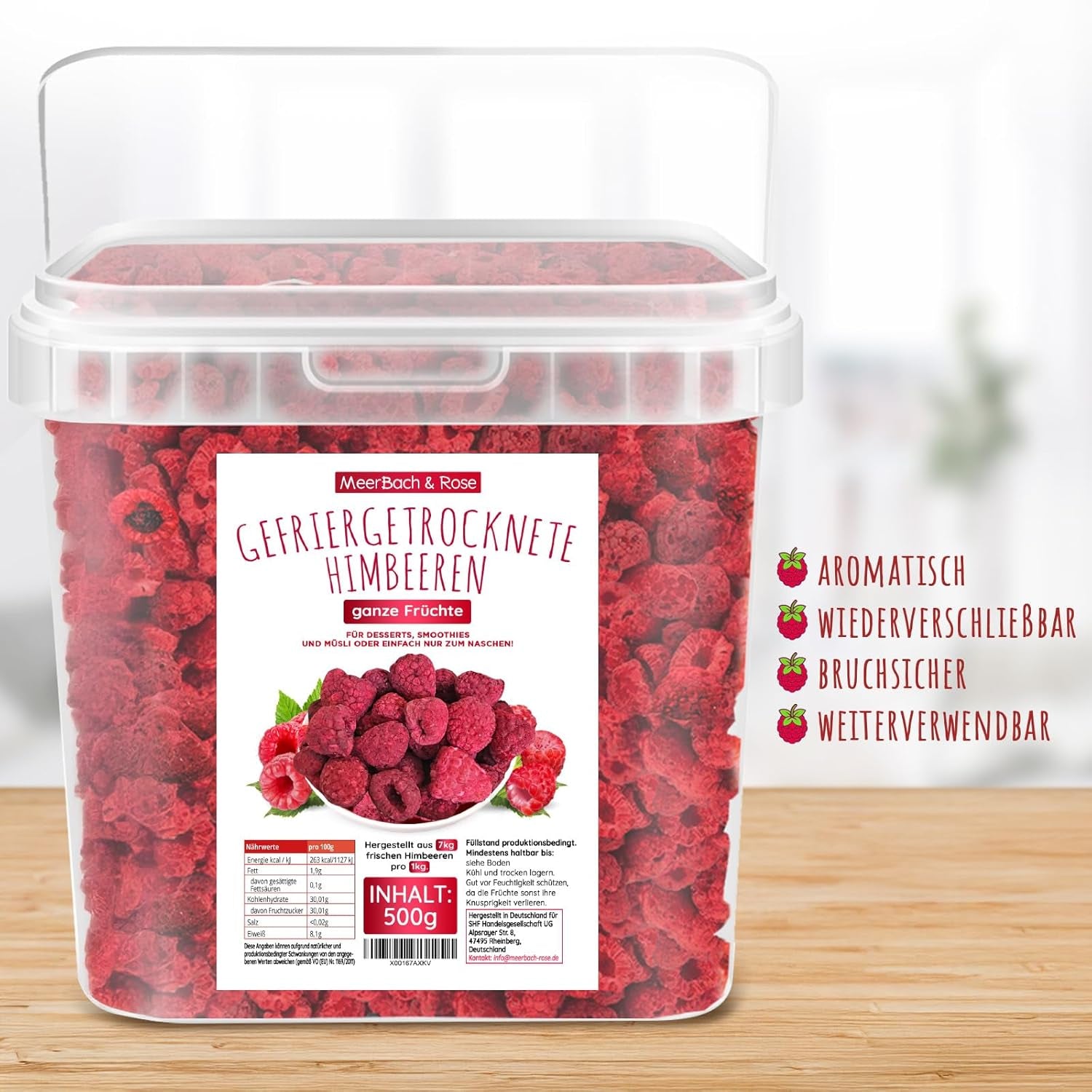 Zmeură liofilizată, FĂRĂ produse chinezești, 500g fructe întregi liofilizate, fără aditivi, fructate, fabricate în Germania Produse deshidratate Naty Shop